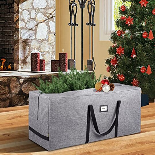 7.5 ft Christmas Tree Storage Bag Heavy Duty 900D Oxford Fabric with Reinforced Handles and Dual Zippers Wide Opening Extra Large Storage Container for Trees and Decorations Grey Michaels